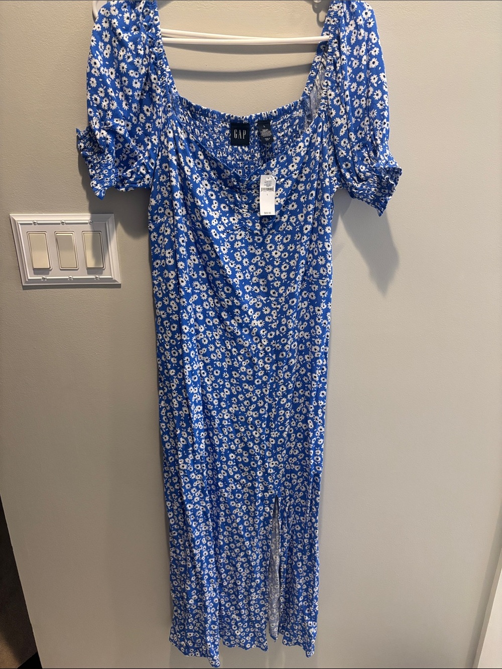 GAP Royal Blue Floral Puff-Sleeve Maxi Dress